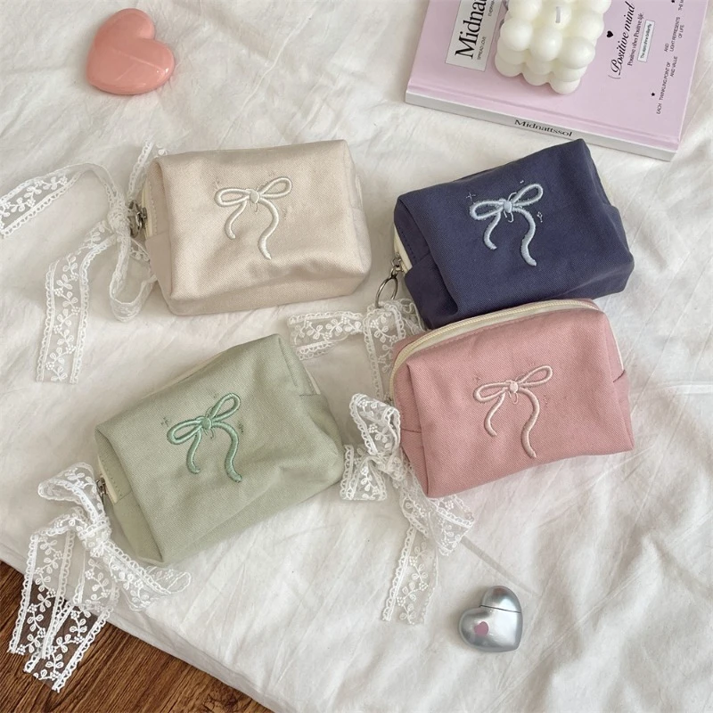 

Bow Pirnt Women Three-dimensional Makeup Storage Bag Internal Layered Card Money BagCute Cosmetic Storage Bag