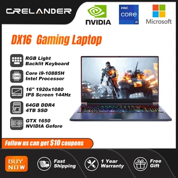 CRELANDER Ordinateur portable de jeu 16,1 pouces Intel Core i9 10e génération NVIDIA Graphics GTX 1650 IPS Écran 144hz console de jeu ordinateur portable