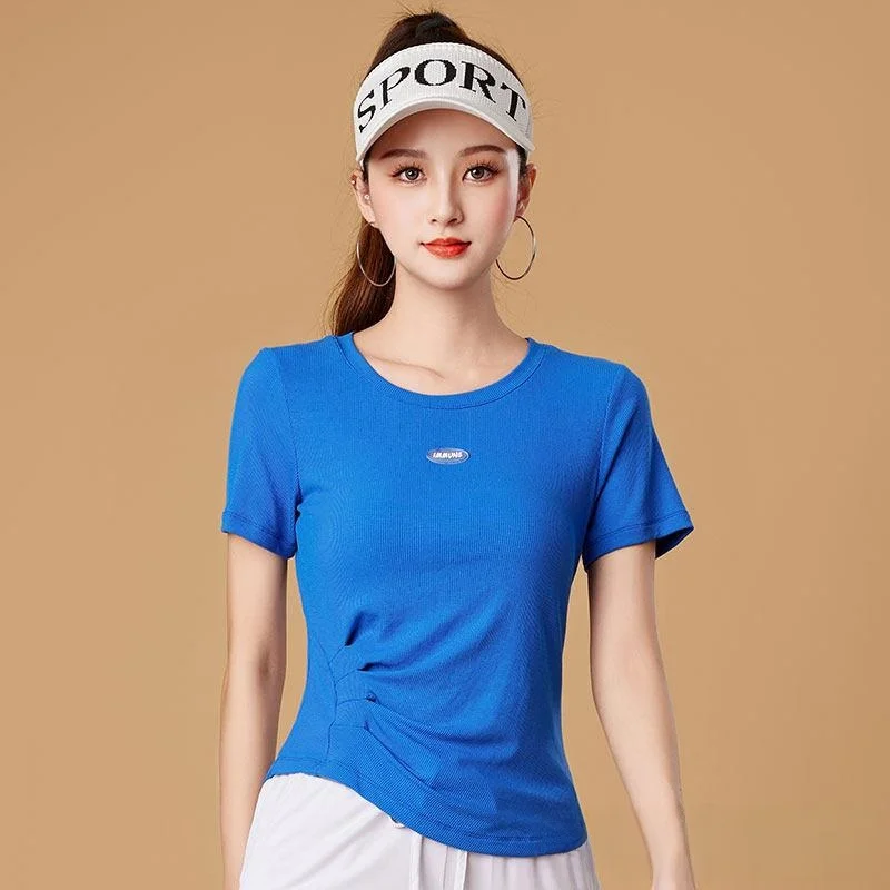 fashionable-short-sleeve-square-dance-top-women's-sport-fitness-operation-team-dancing-clothes-square-dance-upper-apparel