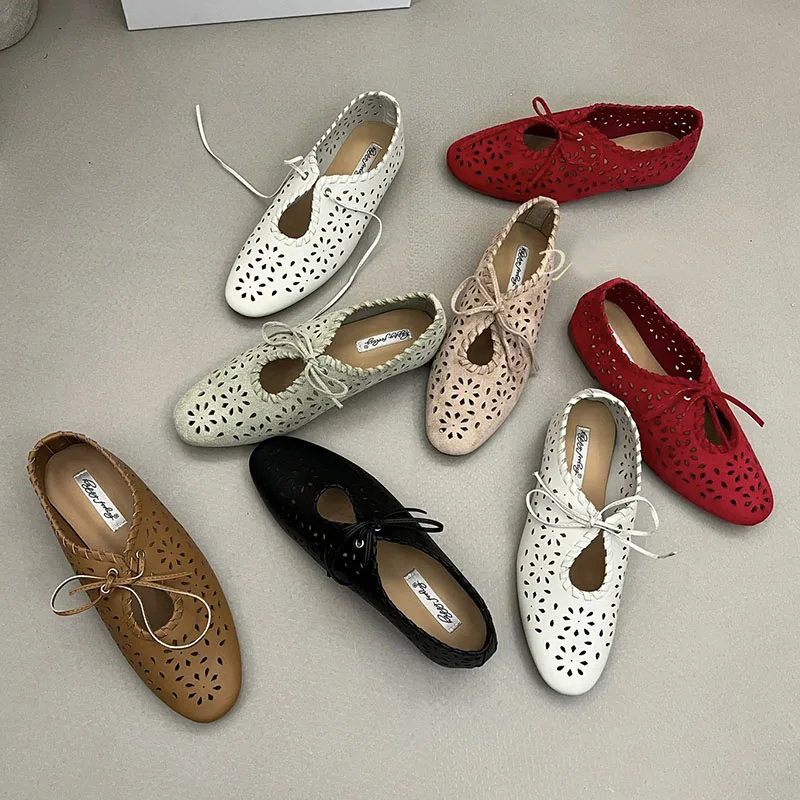 

New Summer Fashion Round Toe Hollow Women Mary Janes Flats Lolita Shoes Female Shallow Footwear Slip On Ladies Flat With Shoes