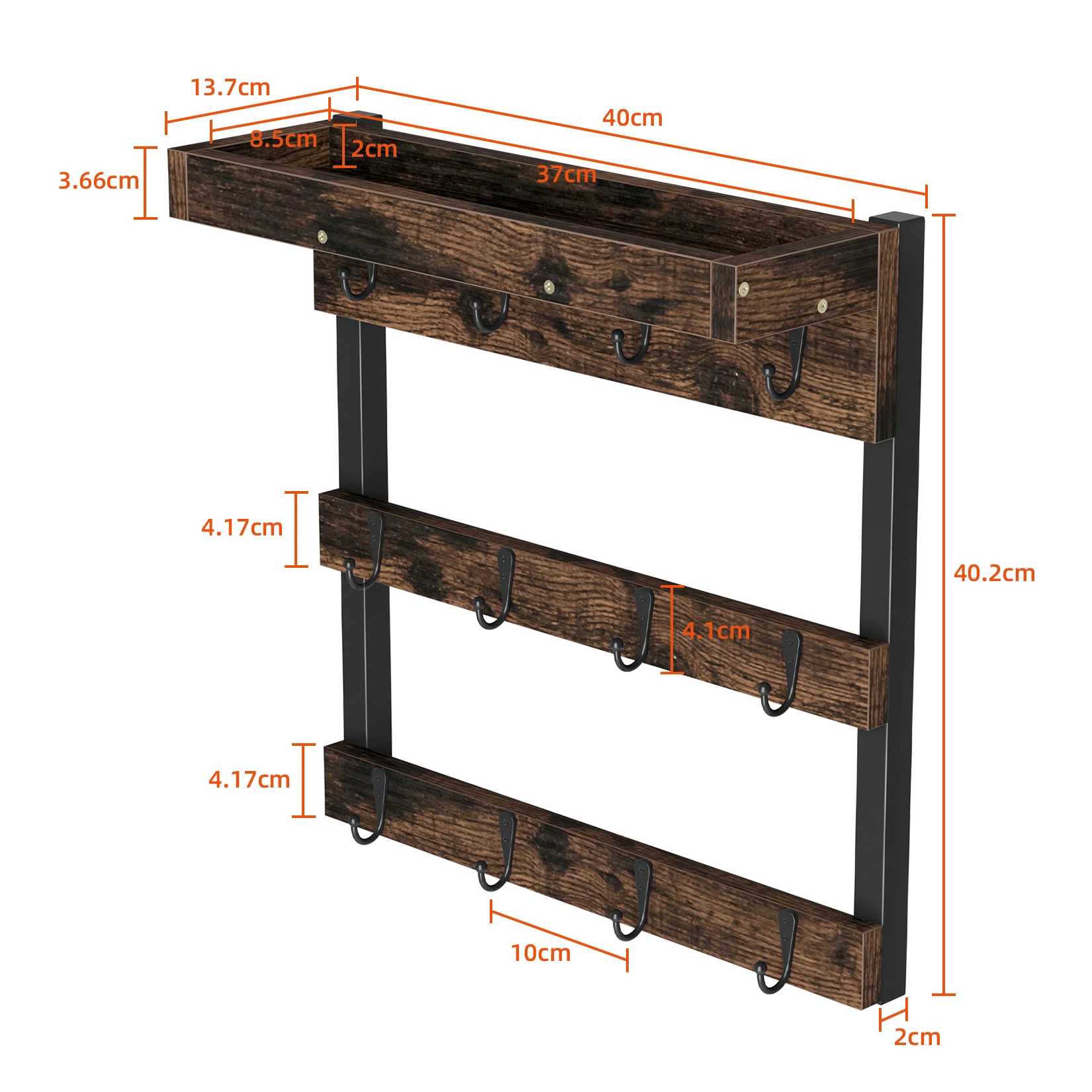 12 Hooks Coffee Mug Cup Rack Shelf Wall Mounted Wooden Cups Hanging Organizer Hanging Rack Holder