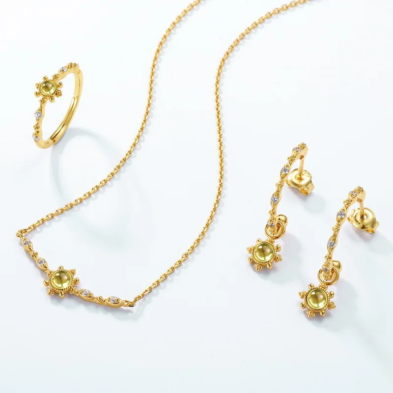 ALLNOEL Solid 925 Sterling Sliver Necklace For Women 4mm Peridot Gemstome Gold Plated Crown Elegant Jewelry Anniversary Gifts