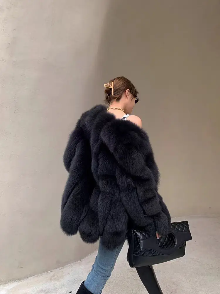 Real Fox Fur Coat For Women Genuine Sheepskin Natural Whole Skin Fox Fur Jackets Woman Winter Overcoats Luxury Fur Coats