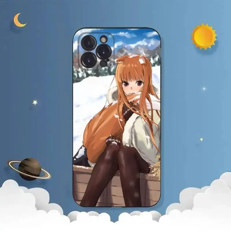 Holo Spice And Wolf Anime Phone Case For iPhone 11 12 Mini 13 14 15 PRO XS MAX X XR 6 7 8 Plus Black Shell