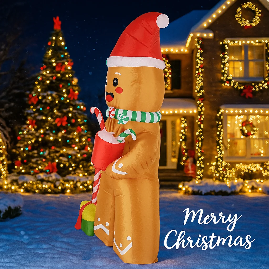 7.87FT LED Light Xmas Inflatable Gingerbread Man Toys Party Decor Home Ornaments Supplies Christmas Yard Lawn Holiday Gifts