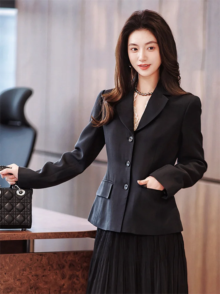

Zhaodaixi Luxury Silk Woolen Suit Jaet Women's Slim Fit Casual Commute Sle Long Sve Single Button Plaet Inner