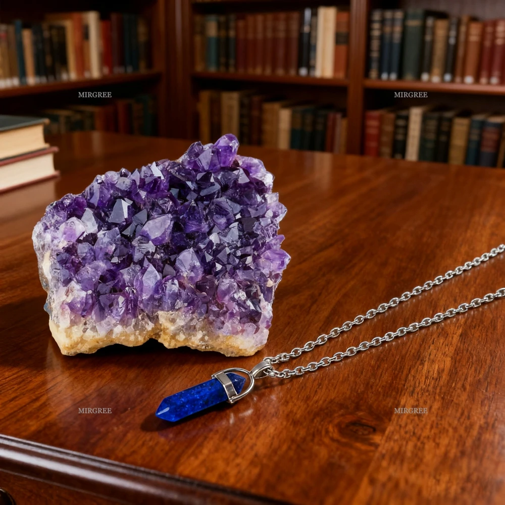2 قطعة مجموعات الجمشت الطبيعية و قلادة اللازورد مجموعة ، ديكور المنزل بلورات الشفاء ، الهدايا الروحية لعشاق الكريستال #4