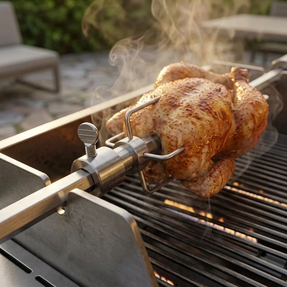 2/4/6pcs Chrome=Plated Iron Rotisserie Holder Set For BBQ Grill, Stable Limiting Sleeve For Even Cooking Skewer Rods, Rust=Proof