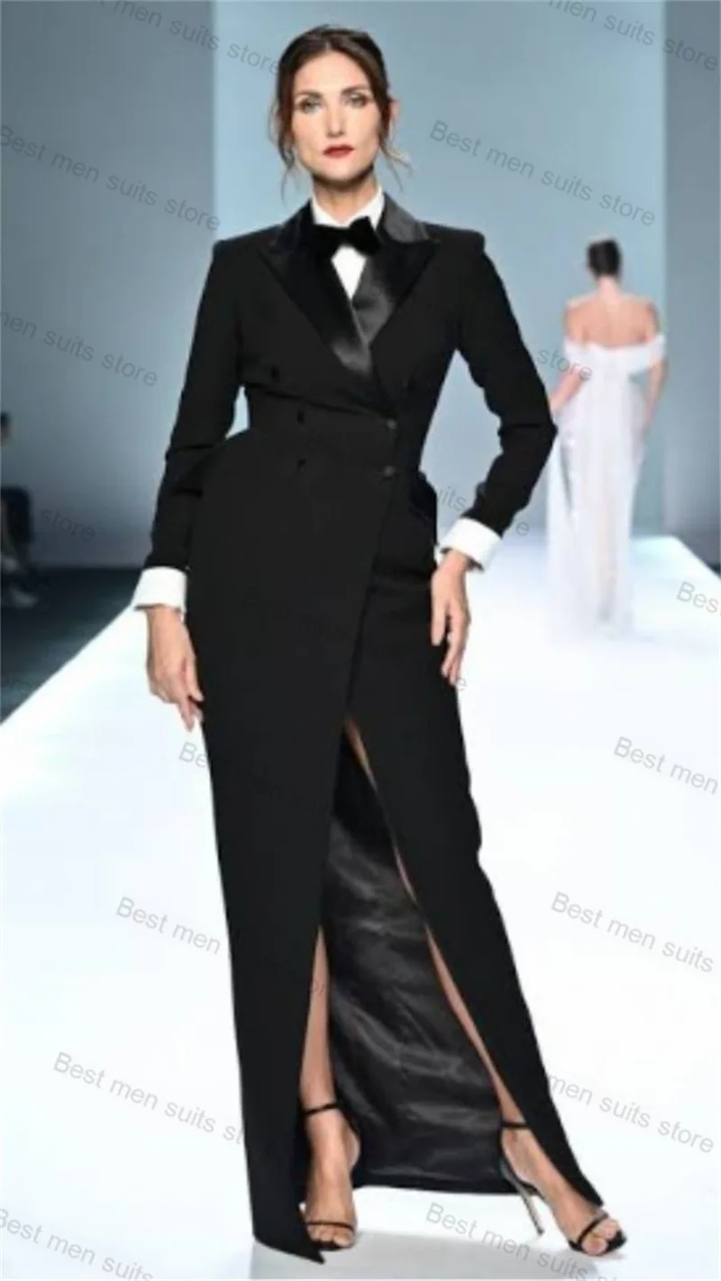 long-black-women-suit-skirt-1-piece-maxi-prom-dress-blazer-cotton-formal-office-lady-jacket-double-breasted-wedding-tuxedo-coat