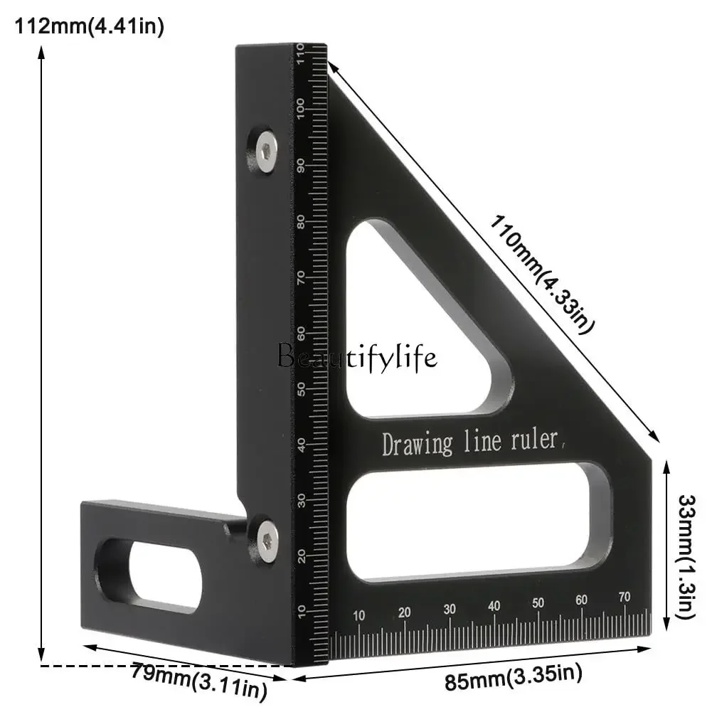 

2 Aluminum Alloy Woodworking Triangle Ruler Right Angle Scribing 45 ° Degree Positioner Metric Imperial Unit Right Angle Scribin