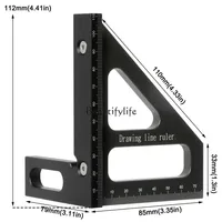 2 Aluminum Alloy Woodworking Triangle Ruler Right Angle Scribing 45 ° Degree Positioner Metric Imperial Unit Right Angle Scribin
