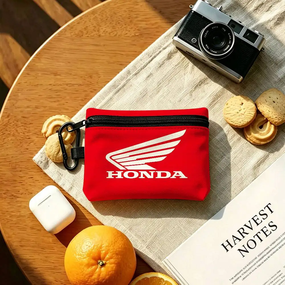 H-HRC H-HONDA Motorcycle Logo Mini Hanging Oxford Cloth Coin Bag Durable Zipper Key Card Pouch With Carabiner view 6