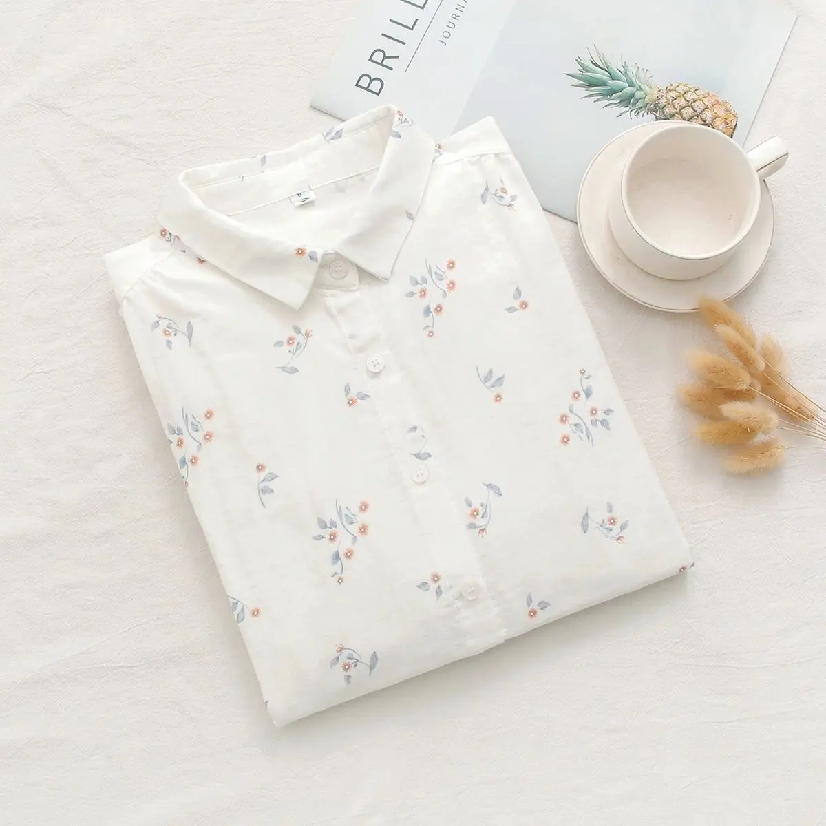 

Cotton Long Sleeved Shirt, Women's Sweet Printed Shirt, Spring New Style, Casual, Simple And Loose Top