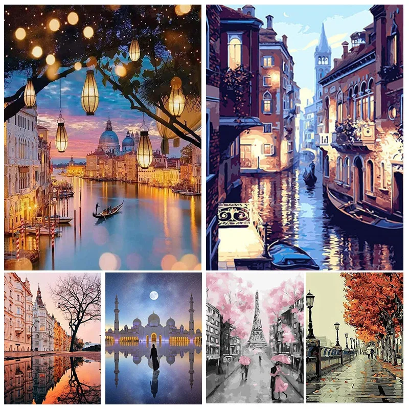 

Scenery 5D Diamond Painting Water City Diamond Mosaic Painting Kits Famous Buildings Full Drill Rhinestone Embroidery DIY