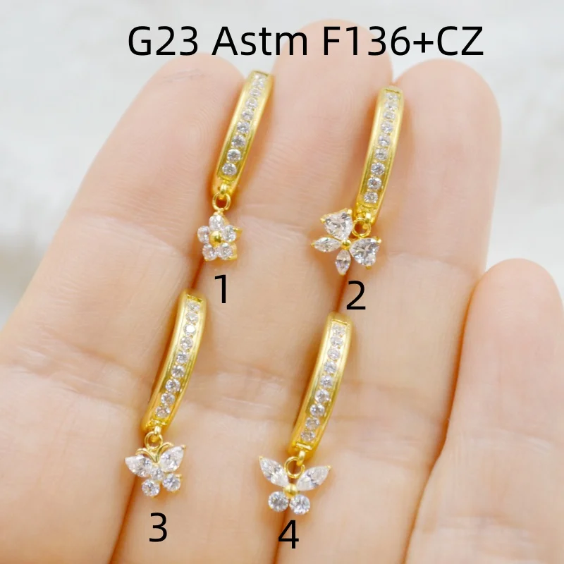 

10PCS Body Jewelry-G23 Titanium Astm F136 CZ Belly Button Body Piercing 14G Flower Butterfly Navel Curve Barbells Belly Rings