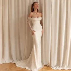 Luxury Mermaid White Wedding Dress Beaded Off The Shoulder Sexy Backless Long Sleeve Strapless Detachable Train Customized 2025