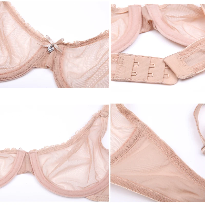 Transparent bra fully transparent bra female style sexy mesh gathered lace bra comfortable and anti sagging rabbit ear cup