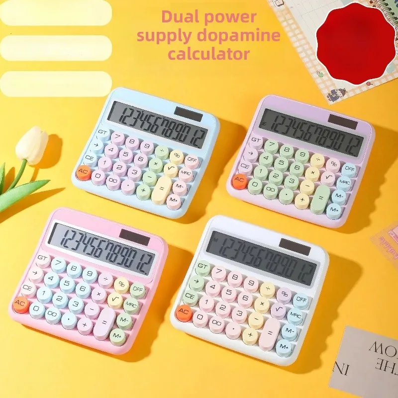 

12-разрядный многофункциональный солнечный калькулятор с ЖК-дисплеем, механическими кнопками, двойным питанием (солнечная энергия/батарея), для офиса и учебы