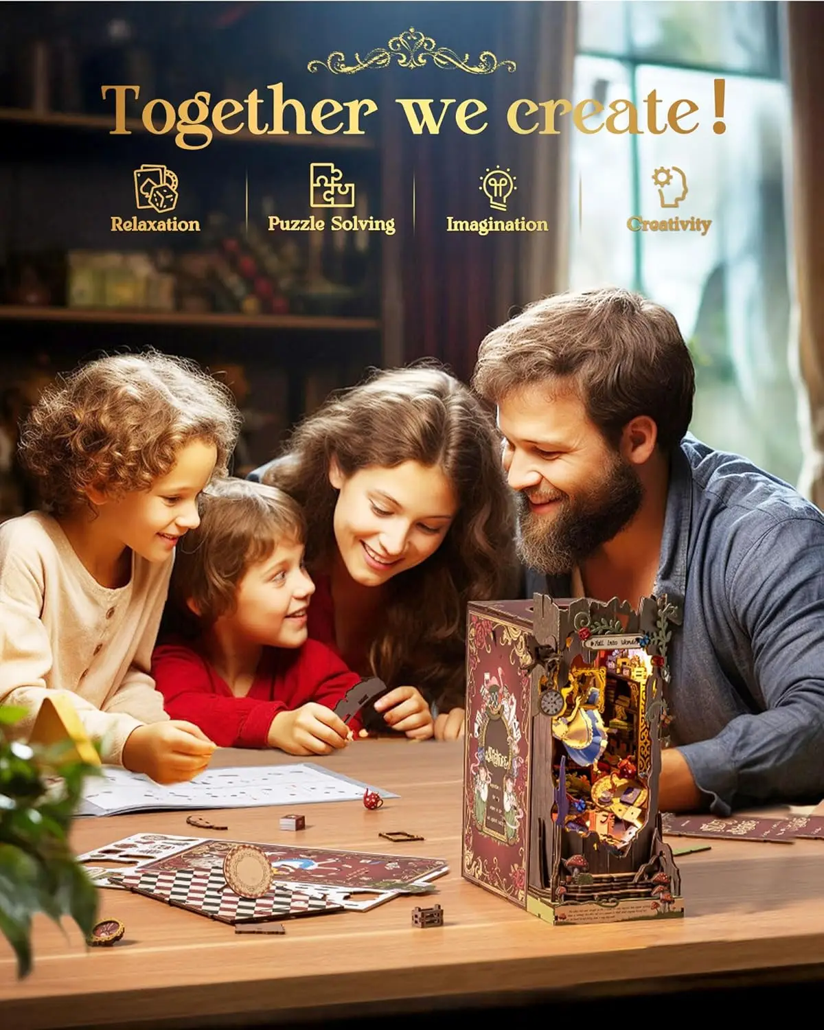 Robotime Rolife Book Nook Kits Fall into Wonder DIY Boekenhoek met verlichting Miniatuur Huis Kit 3D Houten Puzzel Boekenplank Cadeau TGB