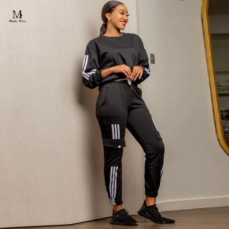 Fashion Women Two Piece Tracksuit Stripe Comfy Sport Jogger Clothes Autumn Winter Loungewear Plus Size 2 Piece Pants Set