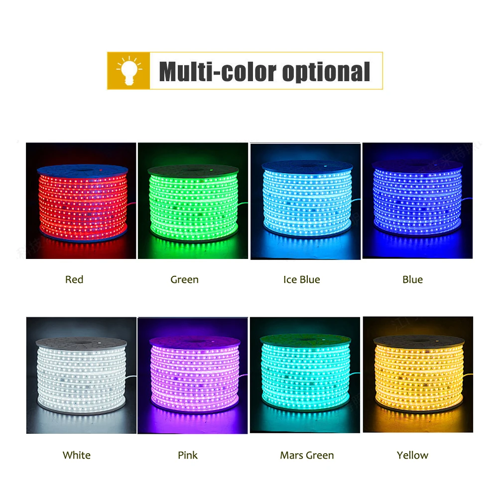 Striscia LED sottile 220V Plug In 120 LED/M Nastro adesivo flessibile tagliabile da 10 cm per armadio camera da letto Casa Blu Rosso Verde Giallo