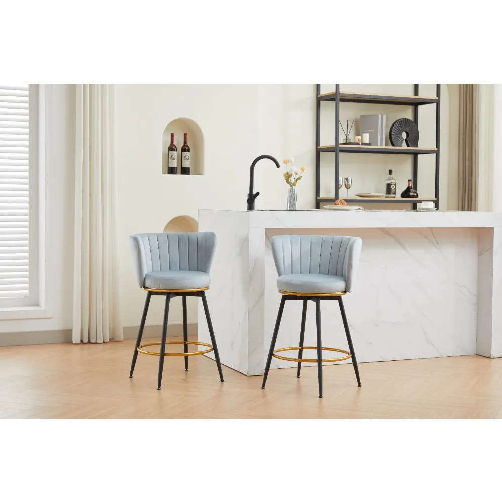 

Counter Height Bar Stools Set of 2, 360° Swivel Upholstered Barstools with Backs and Metal Legs, 26" H Seat Height