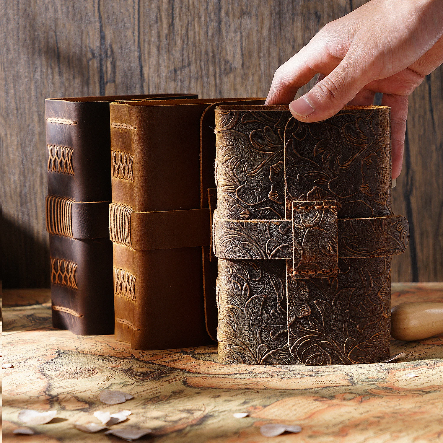 Original Design Top-Grain Leather Journal - Thickened Retro Handcrafted Notebook with Kraft Paper, Vintage Diary for Writing & N