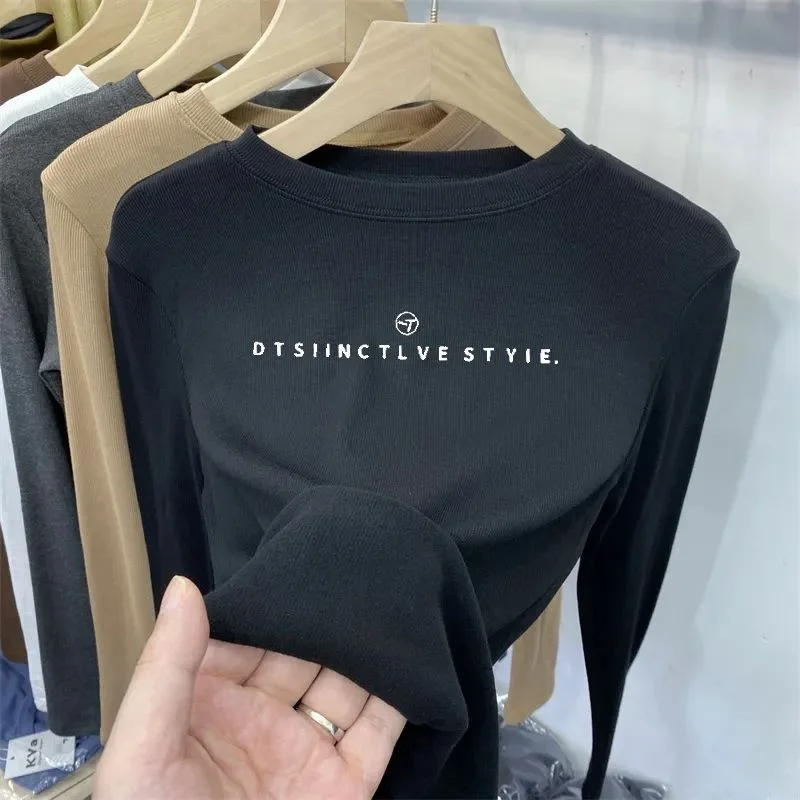 Ultra Soft Thickened Double-sided Velvet White Base Shirt Fleece-lined Autumn Winter New Style Slim-fit Inner Wear Warm Top