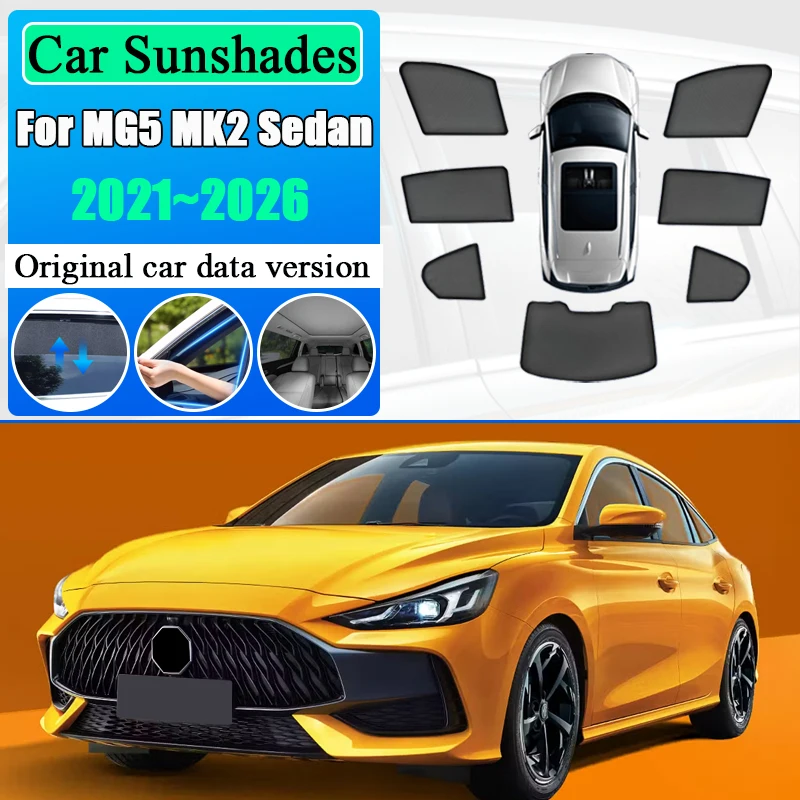 

For MG5 MK2 Sedan Accessories 2021-2026 Car Mesh Sunshade Window Windshield Covers Anti-UV Heat Insulation Sun Visors Auto Parts
