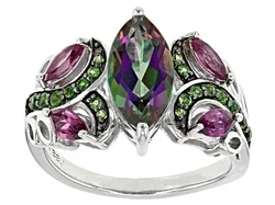 Dazzling Fire Opal Mystic Topaz Amethyst Ring Wedding Engagement Jewelry