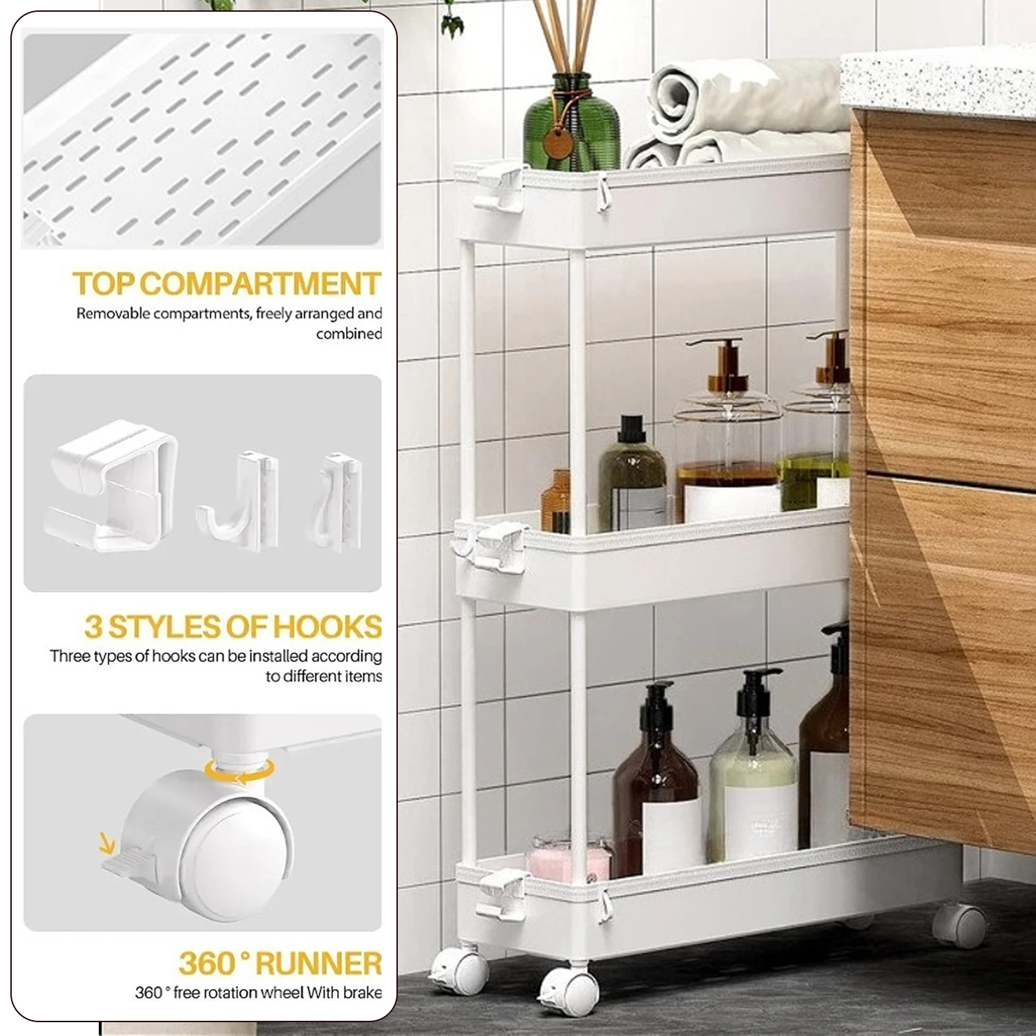 

3/4 Layers Removable Storage Rack Mobile Multi-Functional Organizer Floor Standing Portable Storage Rack for Bathroom Kitchen