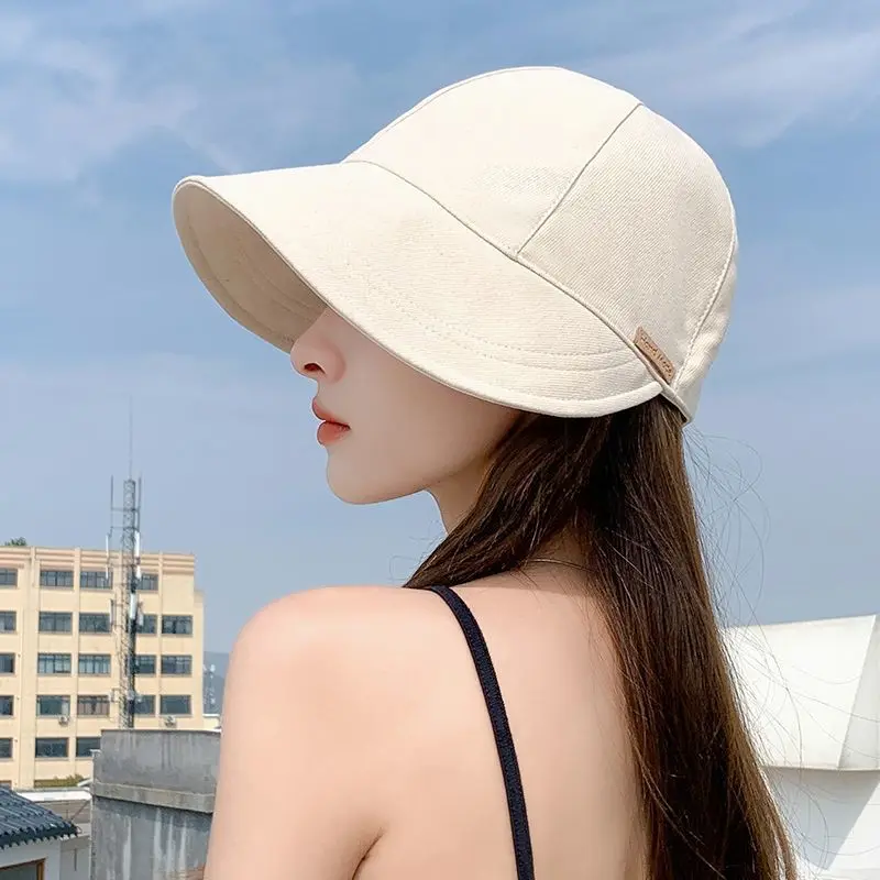 Women's Foldable Sunhat Summer Outdoor Beach Fisherman Hat Sunscreen UV Protection Cap Adjustable Cotton Wide Brim Bucket Caps