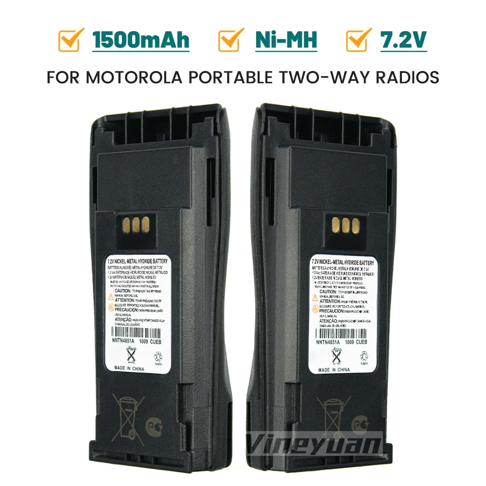 Batería de repuesto para Radio bidireccional Motorola, 7,2 V, 1500mAh, NNTN4851, NI-MH, GP3688, GP3188, XiR, P3688, CP040, CP160, CP200, EP450