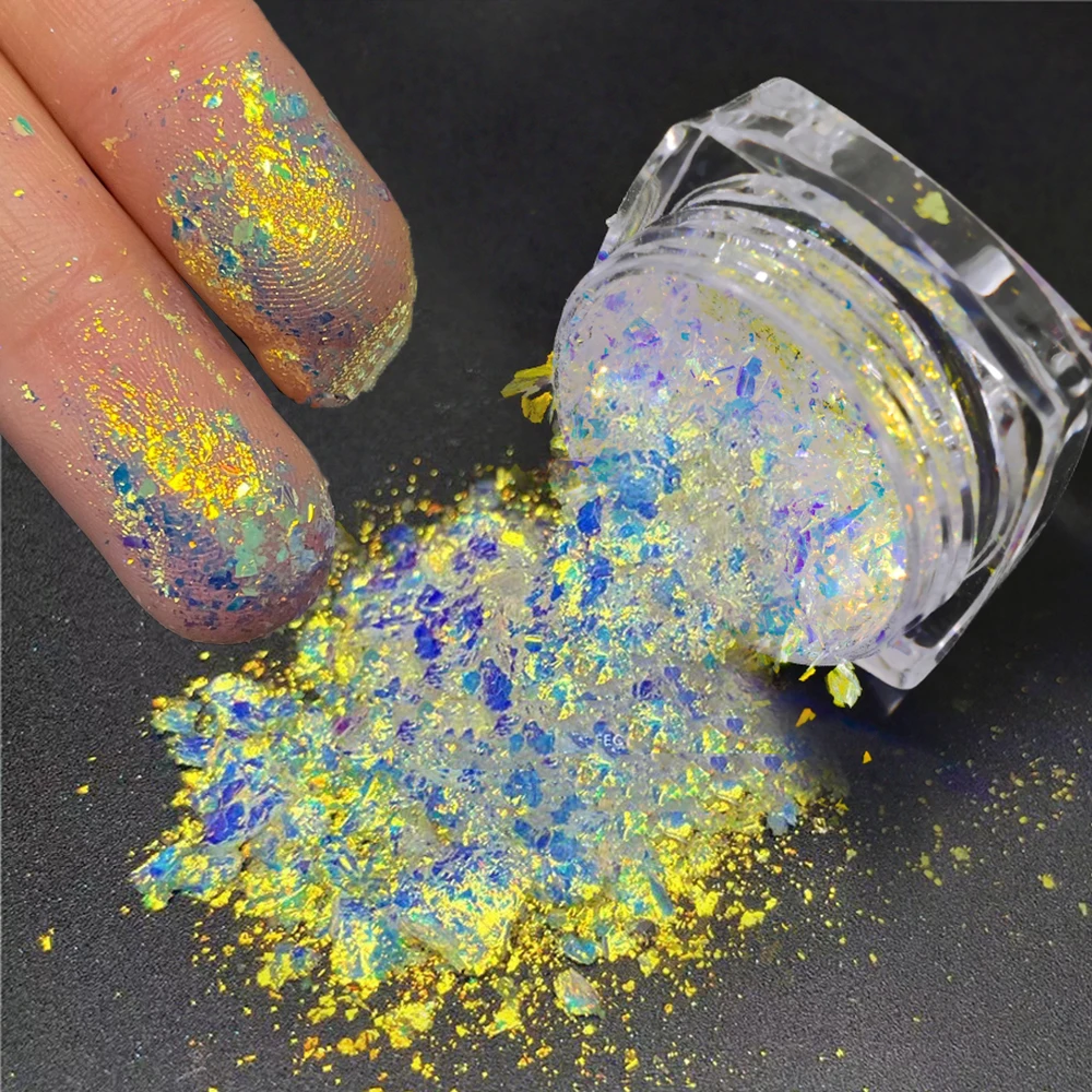 

1box Bright Chameleon Aurora Opal Nail Sequin Blue, Pink, Purple Mermaid Holographic Nail Glitter Flakes Neon Manicure Charm#0.1