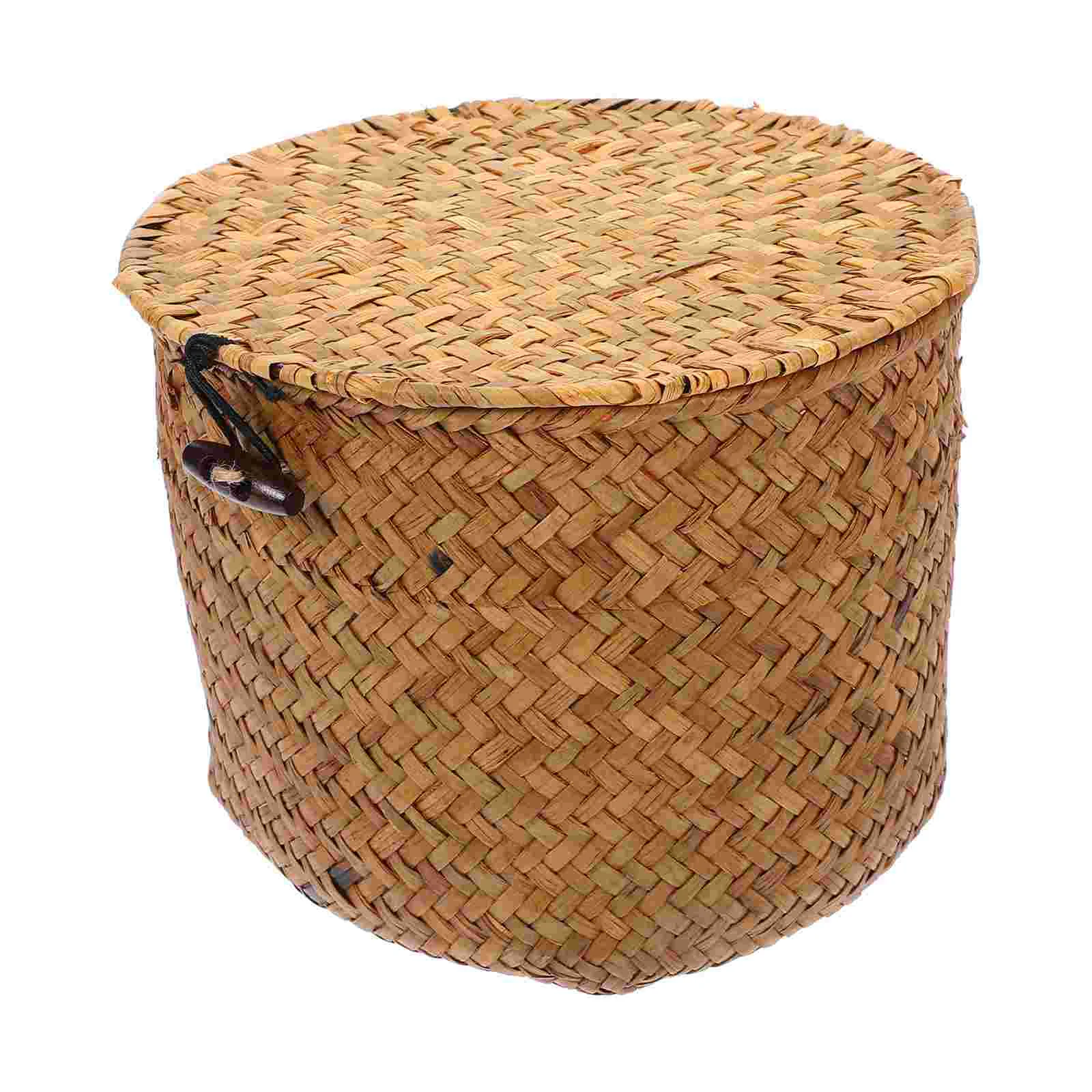 

Storage Box with Lid Seagrass Basket for Toilet Paper Baskets Shelves Food Containers Lids Trashcan Woven Bins Gift Empty Tray