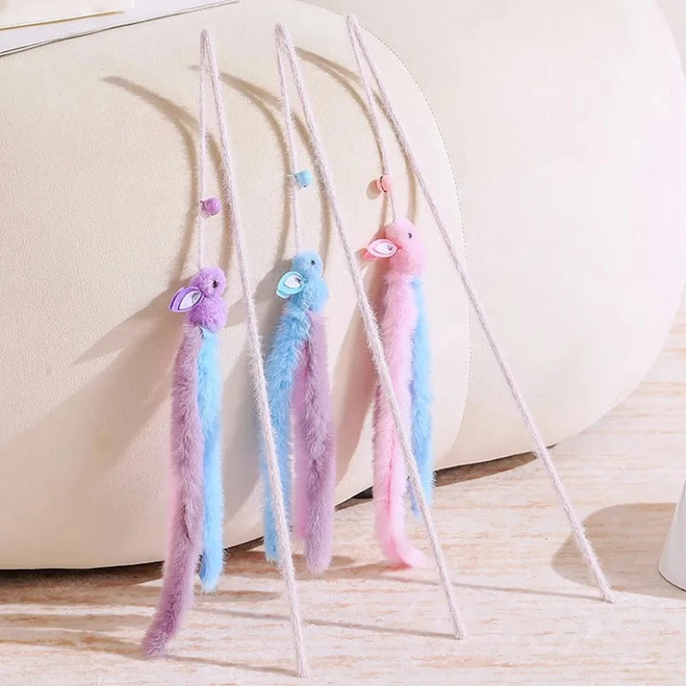 2 uds juguetes para gatos borla de felpa gatos Teaser Stick lana conejo juguetes para gatos palos interactivos juguete para gatos con campana gatito juguete suministros para mascotas