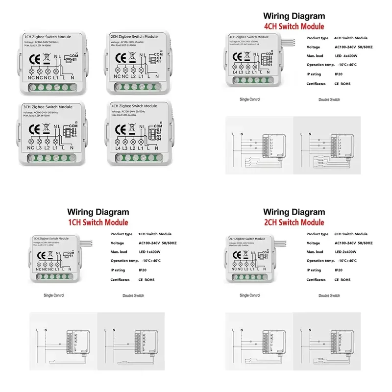 ZigBee 3.0 Switch Module 10A Intelligent DIY Circuit Breaker 1 3 4 Support 2 Control, Compatible with Alexa