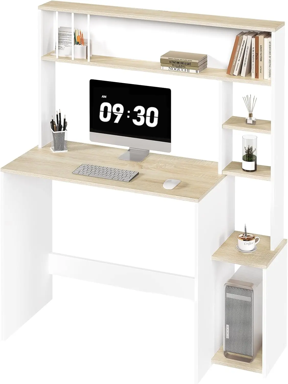 Tavolo per Computer con Libreria, Scrivania con 5 Ripiani, 113,5x45 cm, Scrivania per Bambini, Camera da Letto, Ufficio,