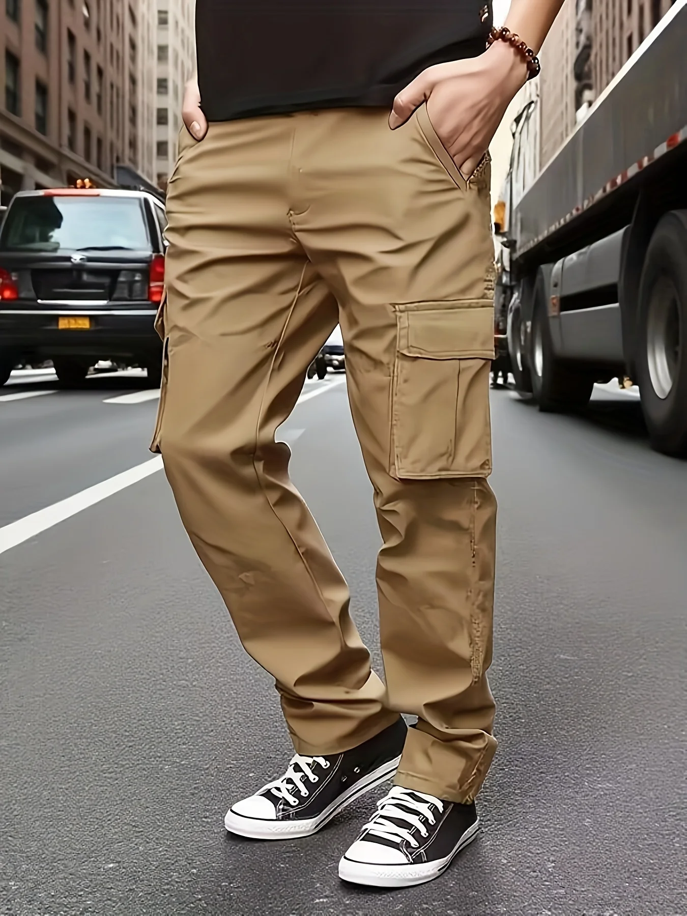 

American style high street multi pocket workwear pants for men's new trendy loose straight leg versatile casual long pants