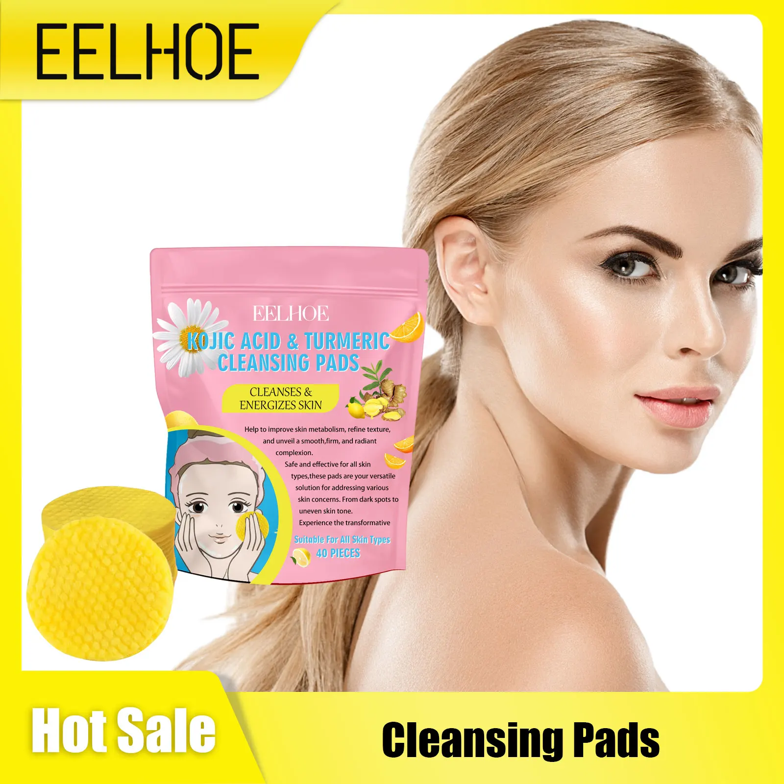 

Turmeric Kojic Acid Cleansing Pads Refine Pores Acne Remove Dead Skin Brighten Face Cleansing Oil Control Exfoliating Face Pads