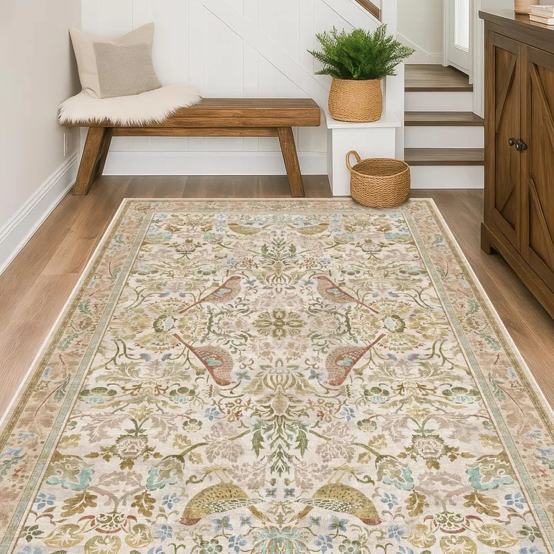 

Retro Deep Forest Bird Pattern Carpet Sofa Coffee Table Non Slip Floor Mat Foldable Machine Washable Bedroom Bedside Soft Rug 러그