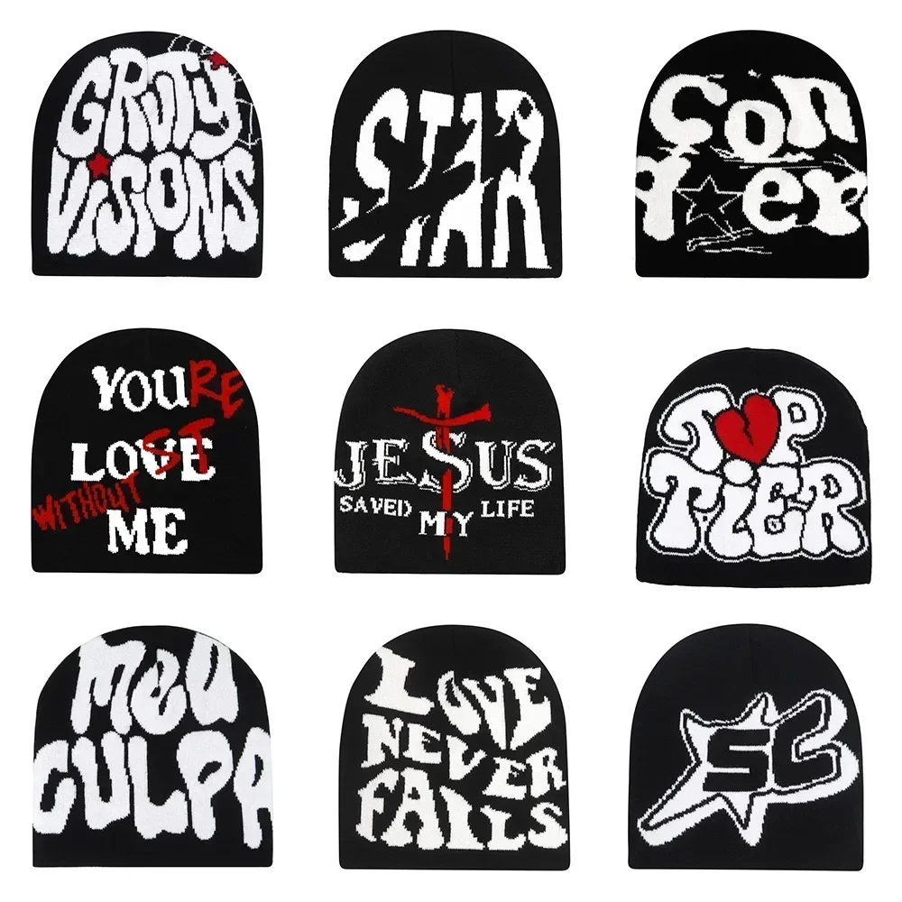 2024 New Y2K Beanies Women Men Couple Warm Hats Fashion Bonnet Wool Skullies Hoods Lady Knitted Hats Accessories Hiphop Gorro