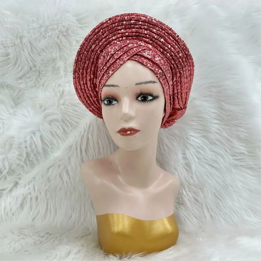 

New Design African Headtie With Sequins Women's Gele, Head Wear , Sego Head-tie For Wedding Party