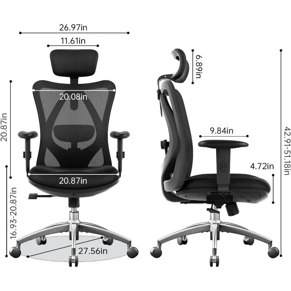 M18 Ergonomic Office Chair for Big and Tall People Adjustable Headrest with 2D Armrest Lumbar Support and PU Wheels Swivel