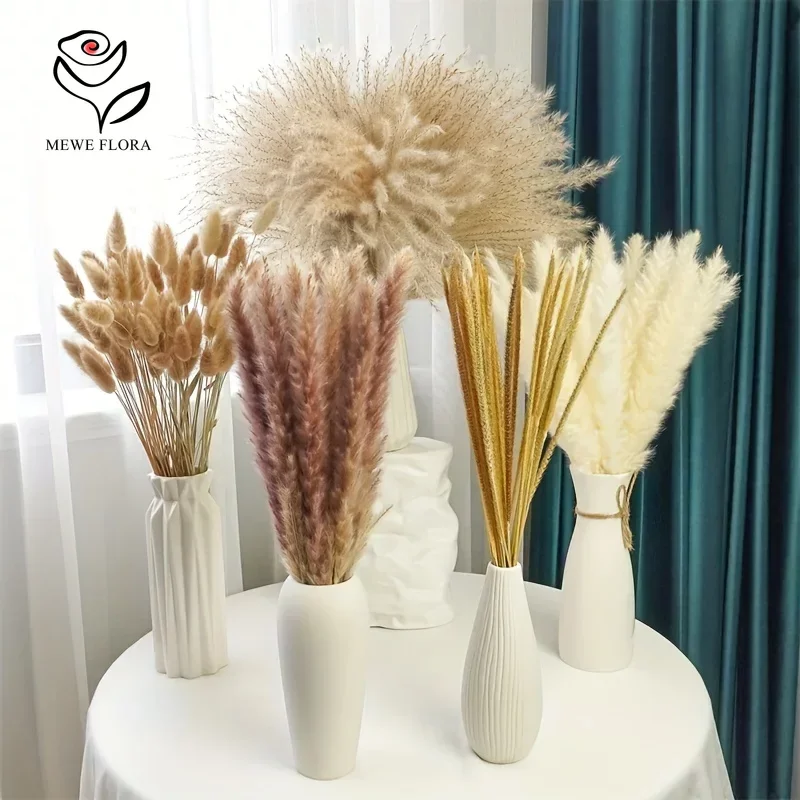 125pcs Pampas Dried Flowers Natural Bunny Tail Mix Bouquet Home Vase Decor Artifical Flower Pampa Wedding Decoration Arrangement