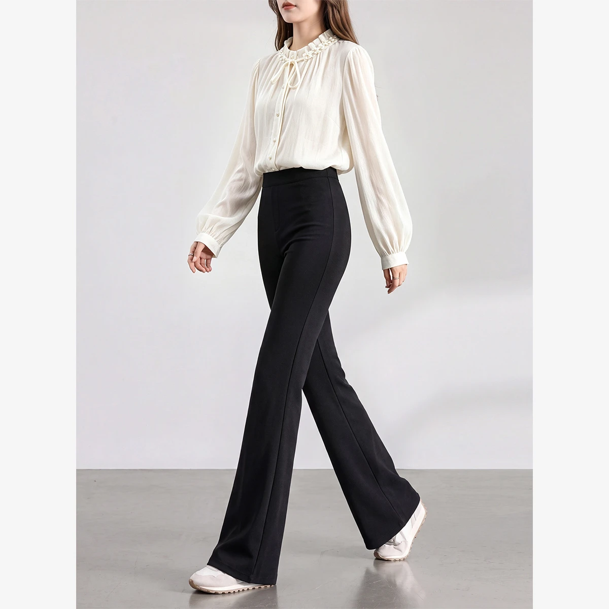 VIMLY Women's Black Flare Pants 2026 Autumn New Fashion Elegant High‑waist Versatile Pants Casual Office Lady Trousers 31738