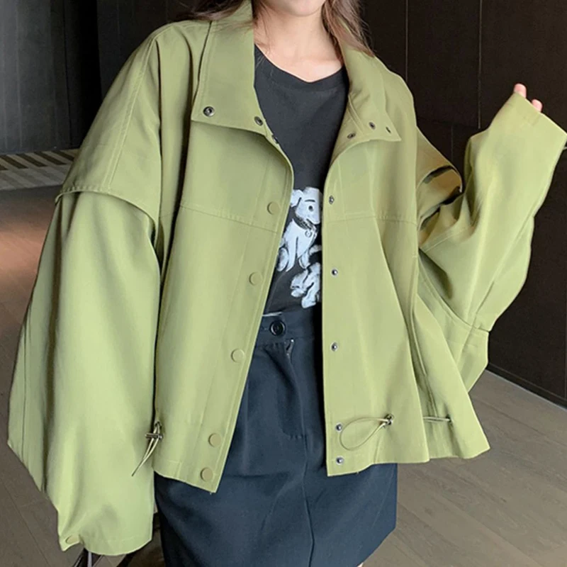 

Green workwear jacket women's short style 2024 autumn new Korean top jackets for women jaqueta feminina