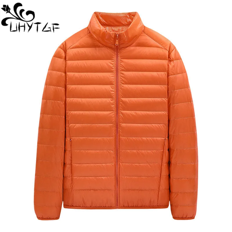 UHYTGF Autumn Winter Coats Men's Light Thin Down Jacket Casual Warm Overcoat Male Quality White Duck Down Parkas Jackets Men 192