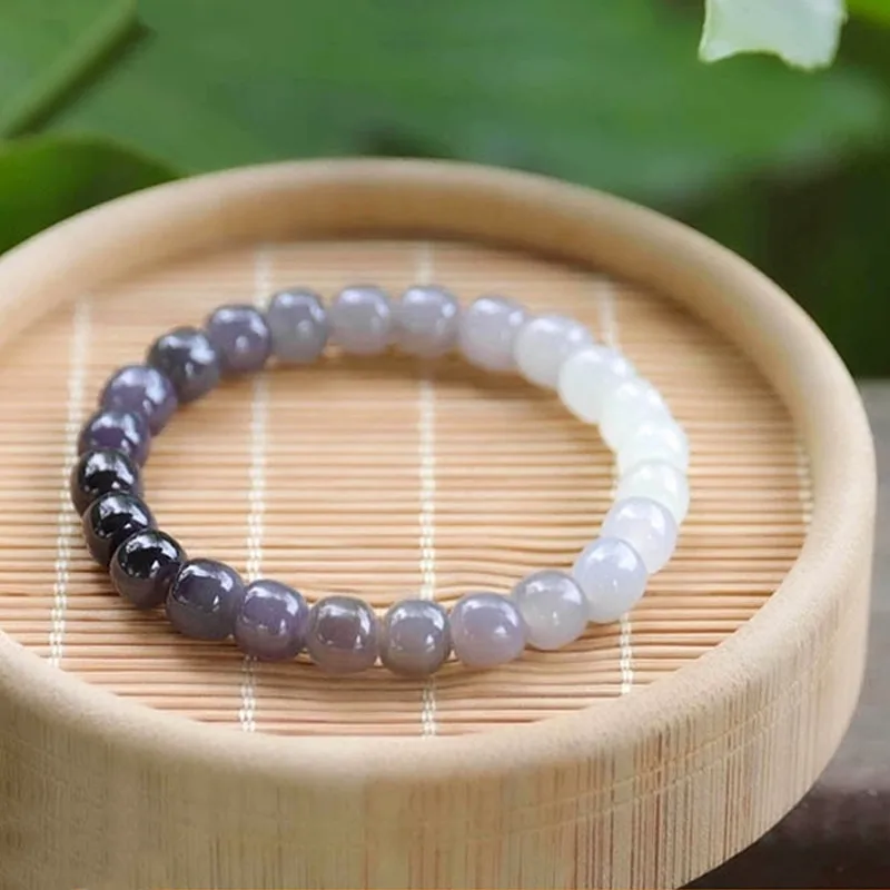 Women'S Smoky Green Hetian Jade Gradient With 7X8Mm Old-Style Beads Single-Loop Bracelet
