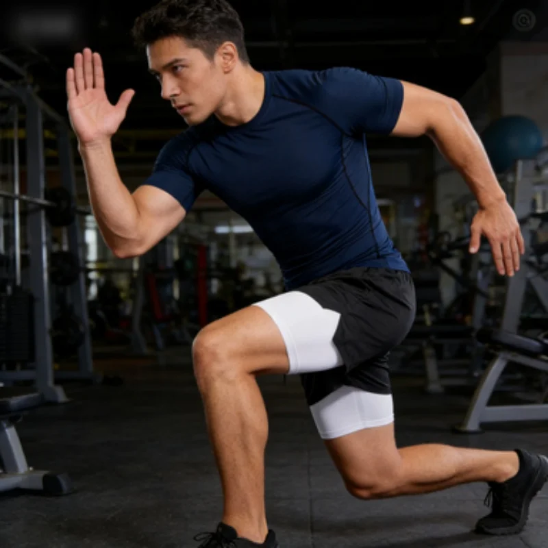 

Compression Set Running Sport Fitness Suit for Men Quick Dry Compression Shirt+Gym Shorts 2PCS Workout Summer Sportwear